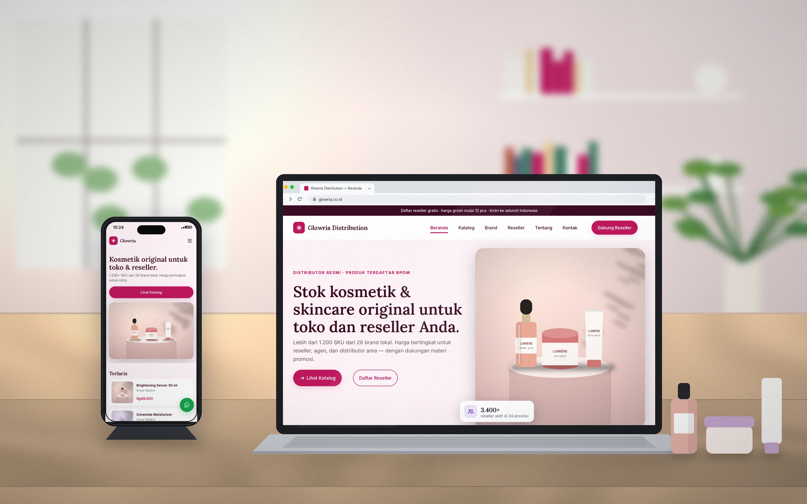 Website Distributor Kosmetik dengan Portal Reseller
