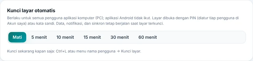 Kunci layar otomatis diatur Pemilik