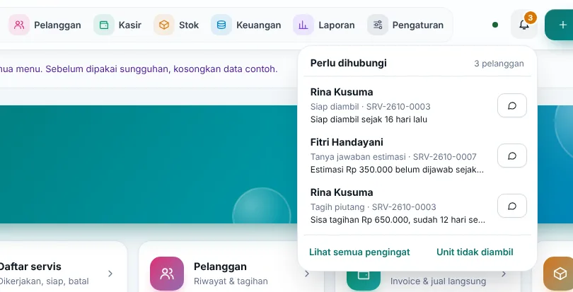 Lonceng pengingat dengan tombol WhatsApp