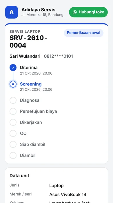 Halaman pelacakan yang dibuka pelanggan di HP