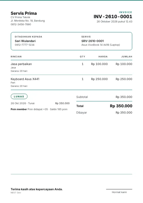 Nota A5 tegak