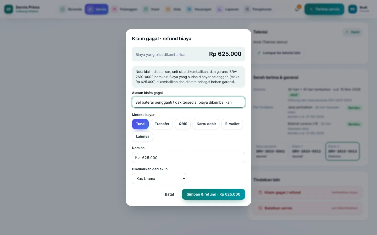 Klaim gagal: nominal refund dan alasannya