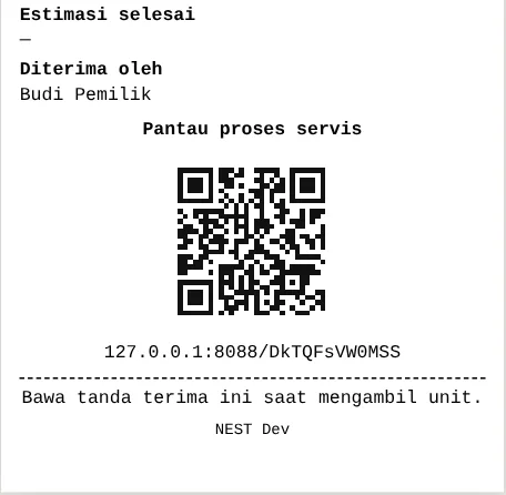 QR pelacakan di tanda terima thermal