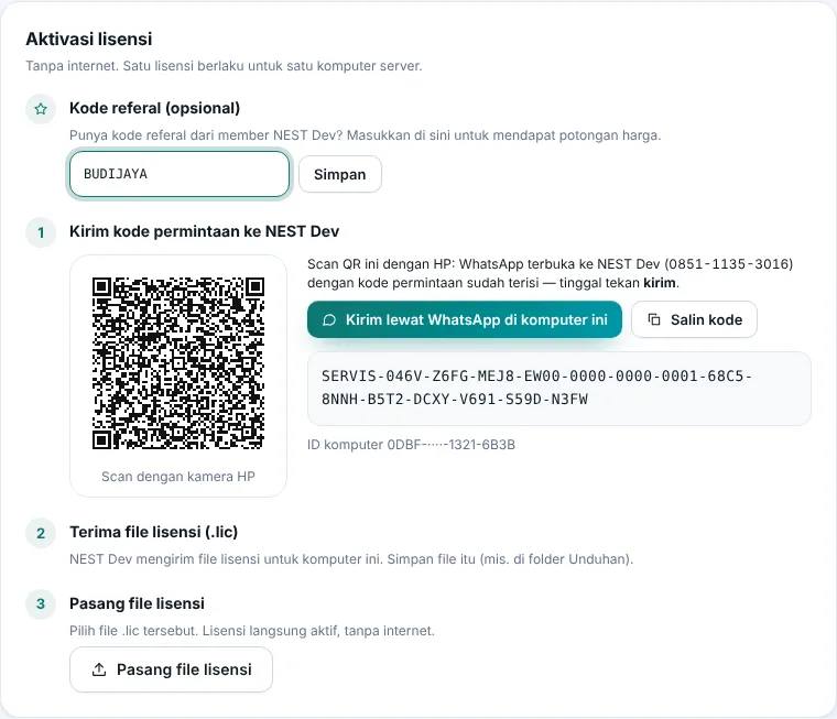 Kode referal diisi di atas langkah aktivasi