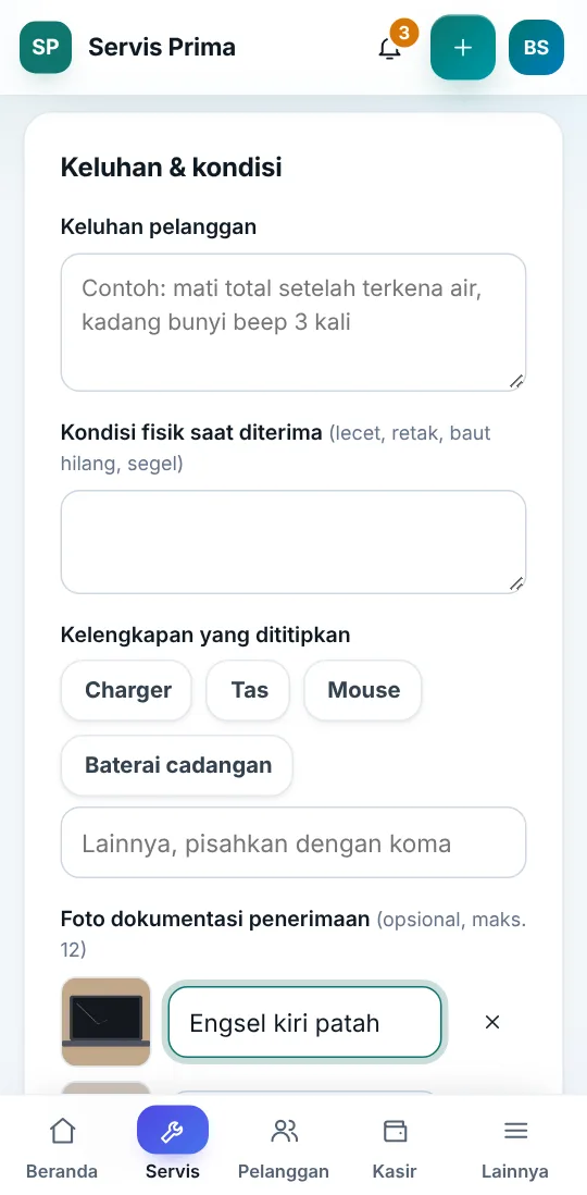 Foto pembuatan nota dengan keterangan (HP)
