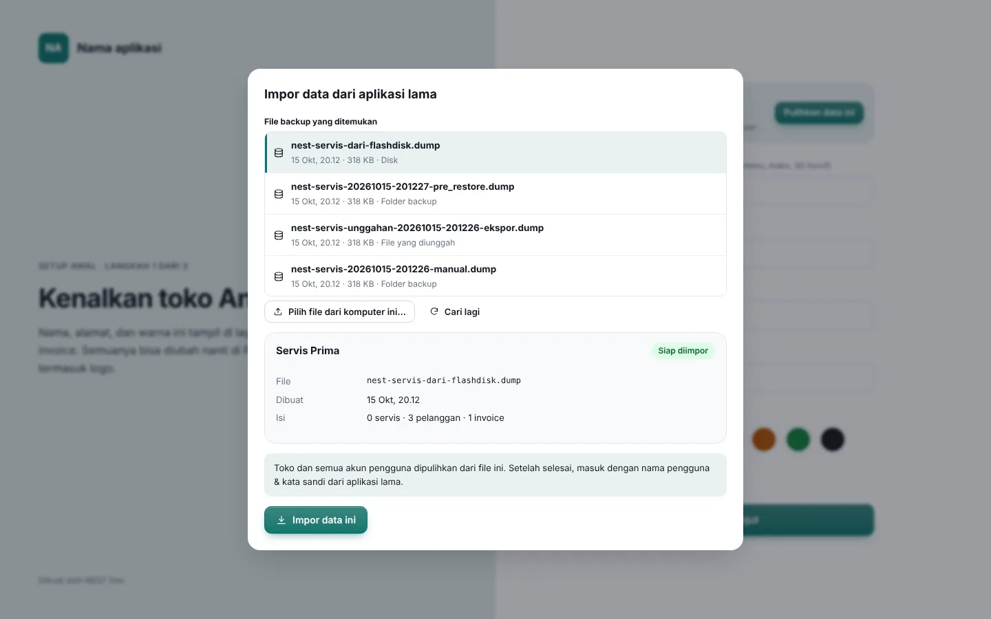 Ringkasan isi file sebelum diimpor