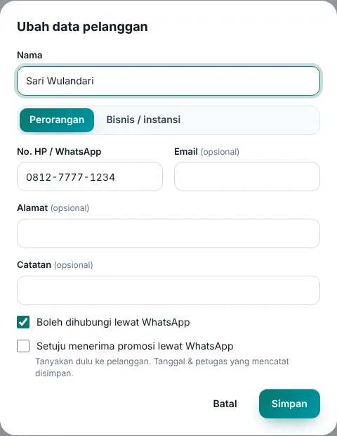 Persetujuan promosi di data pelanggan