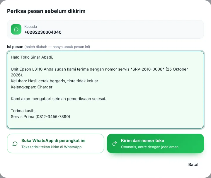 Pilihan cara kirim