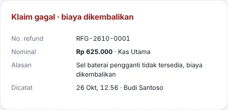 Bukti refund di nota klaim