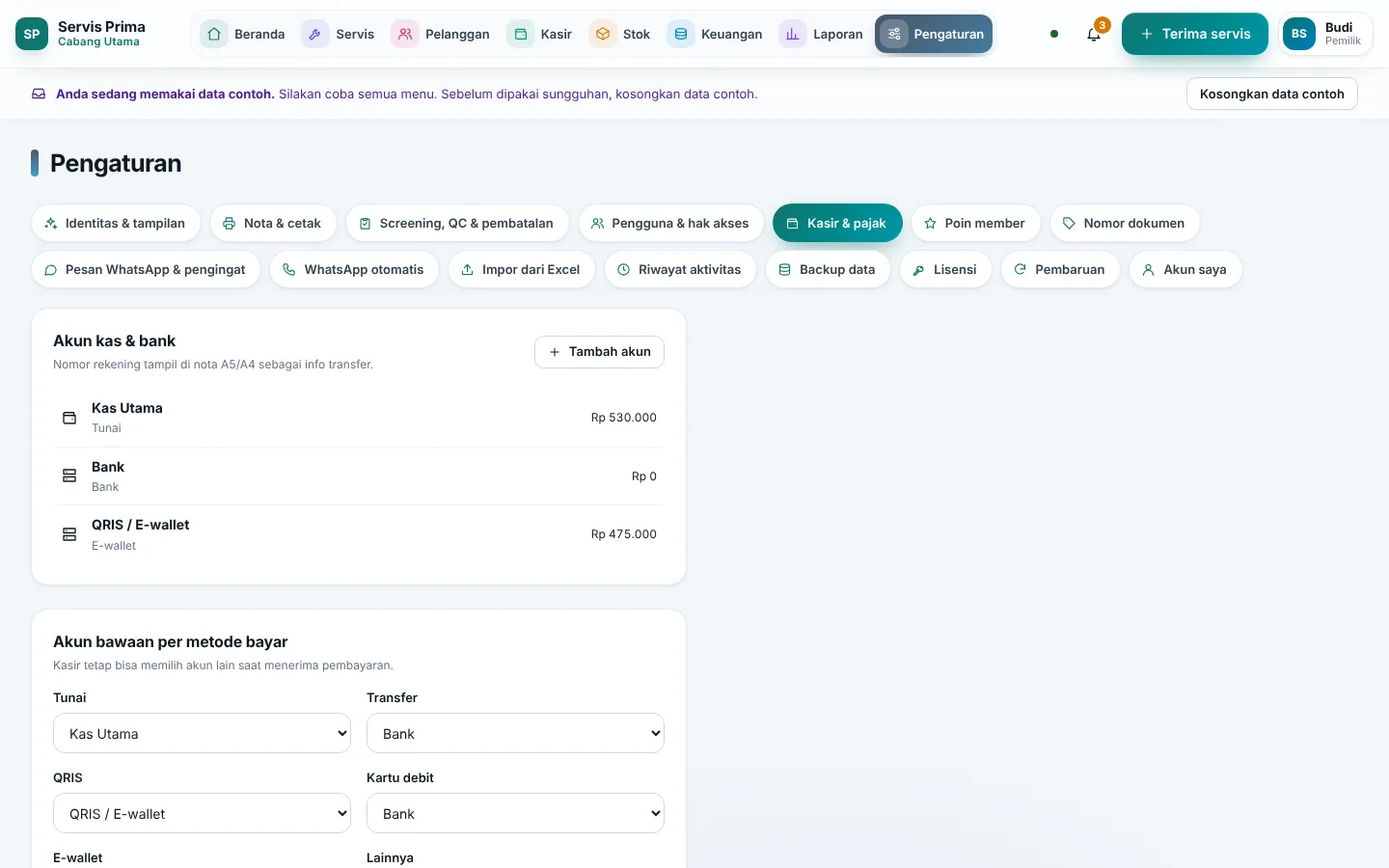 Kasir & pajak: status pajak dan tarif PPN