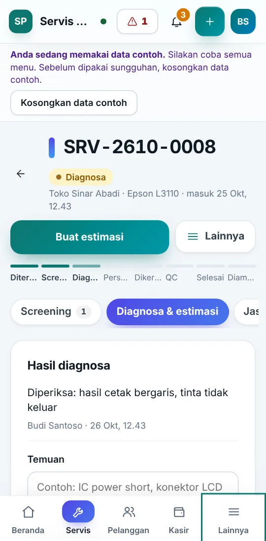 Detail servis di HP