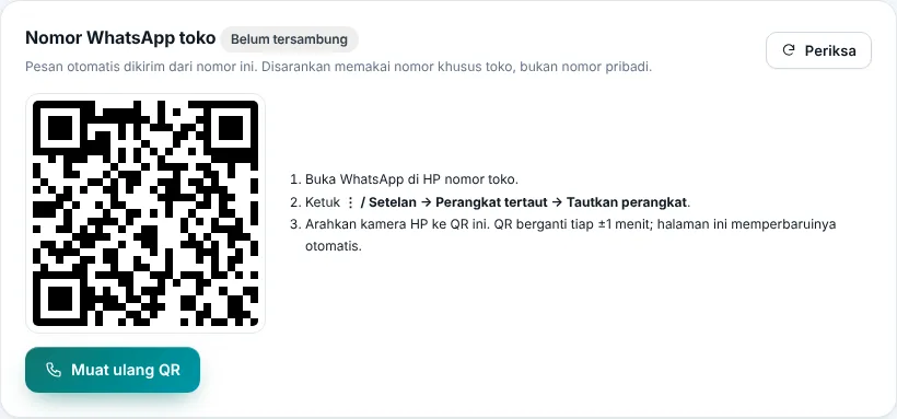 Menautkan nomor WhatsApp toko dengan QR