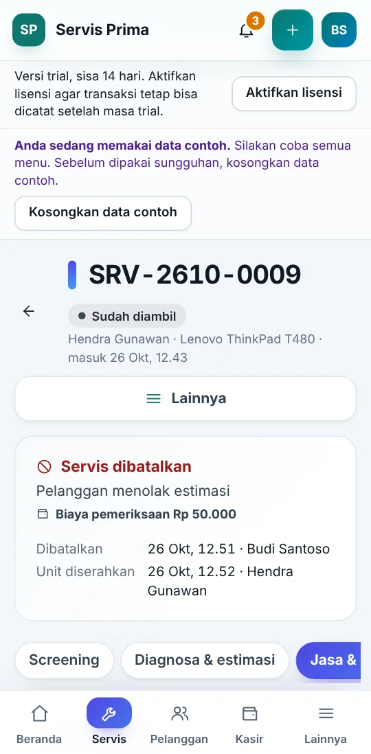 Servis batal di aplikasi Android