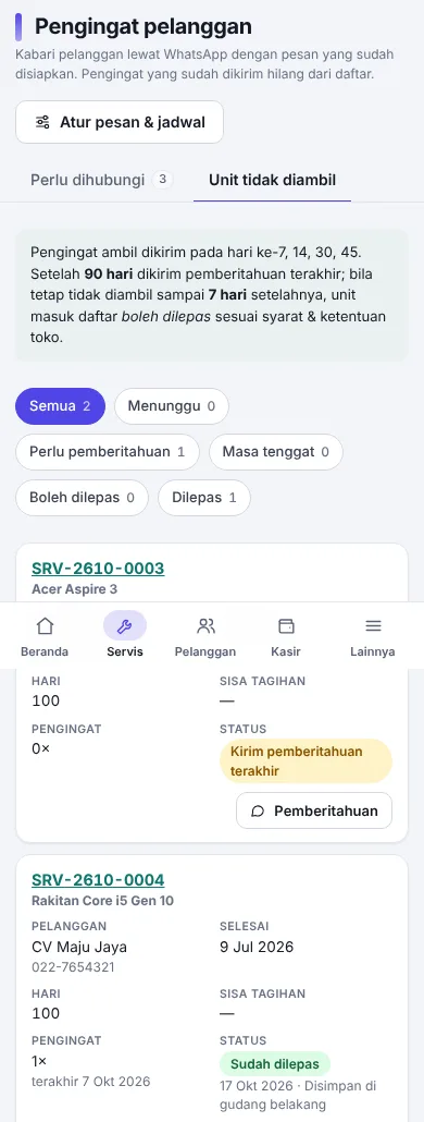 Unit tidak diambil di HP