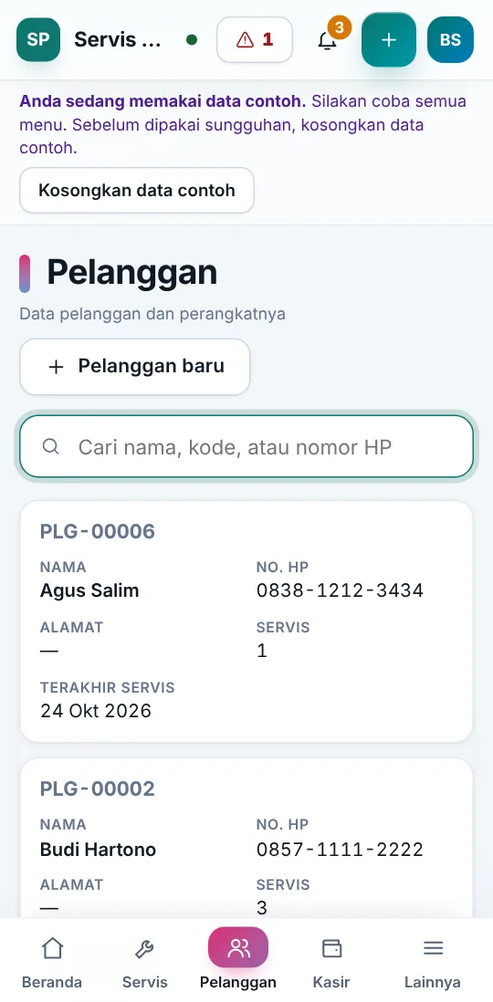 Daftar data tampil sebagai kartu di HP