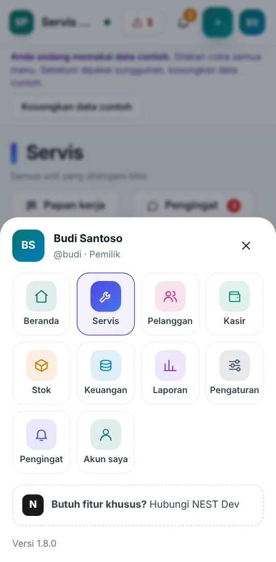 Menu bawah dan halaman Lainnya