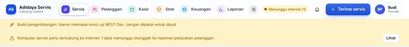 Pita saat komputer server belum tersambung ke internet lebih dari 15 menit